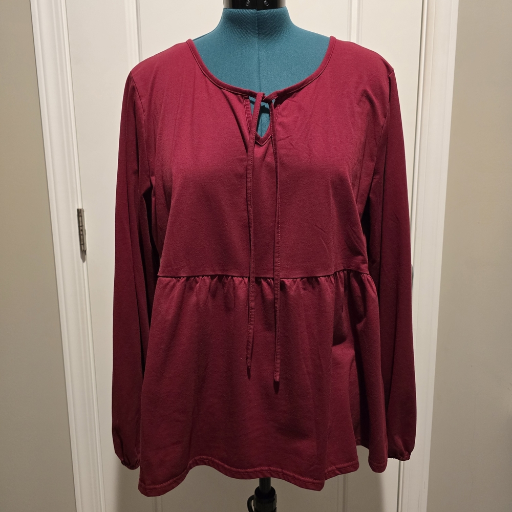 Chic Burgundy Long Sleeve Women's Top